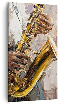 Bilder auf Leinwand 55x100cm Leinwandbild mit Rahmen Saxophon Öl Musiker Groß Wanddeko Bild Schlafzimmer Küche Deko Wandbilder Dekoration Wohnzimmer Wall Decor Canvas Wand Kunstdruck Art PA55x100-4808