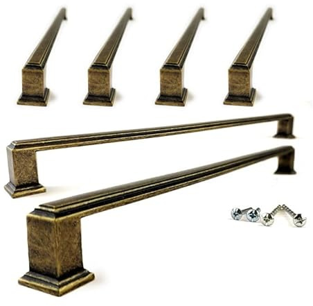 French Furniture Fittings Set of 6 Art Deco Cabinet Cupboard Handles, Deep Antique Brass Finish for Kitchen Cabinet Doors and Drawers, wardrobes and General pulls…