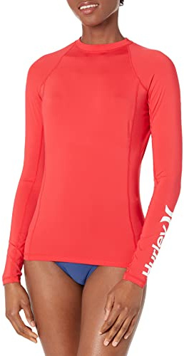 Hurley Women's Standard One and Only Long-Sleeve Rashguard, Red Pepper, X-Large