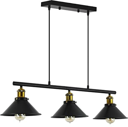 3-Light Kitchen Island Pendant Light Fixture, Farmhouse Linear Hanging Lighting, Industrial Chandelier with Matt Black Finish for Kitchen, Bar, Dining Room, Pool Table