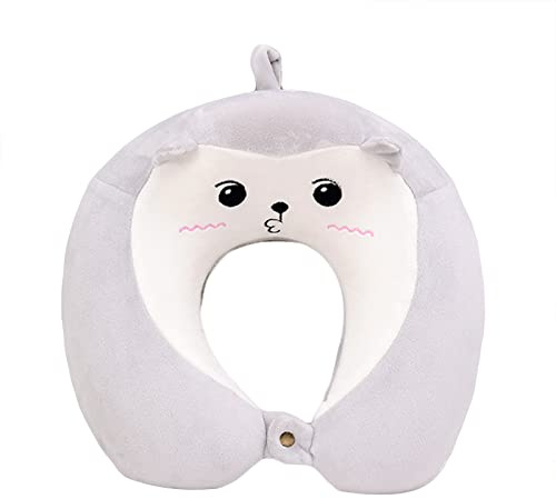 Memory Foam Reisekissen Kinder Nackenkissen Niedliche Tierform Nackenhörnchen Kopfstütze Baby Reise Schlafkissen (Katze)