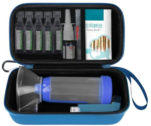 Elonbo Custodia per l'inalatore di asma, distanziatore per inalatori per bambini e adulti, maschere, porta inalatore Astma Travel Organize Bag, tasca adatta farmaci allergici, blu (solo caso)