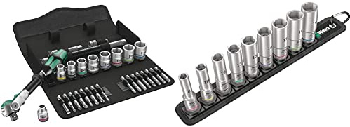 Wera 8100 SB 6 Zyklop Speed 3/8 Multifunction Ratchet & Socket Set, Metric, 29pc, 05004046001 & Belt B Deep 1 Socket Set of 9 Metric 3/8in Drive