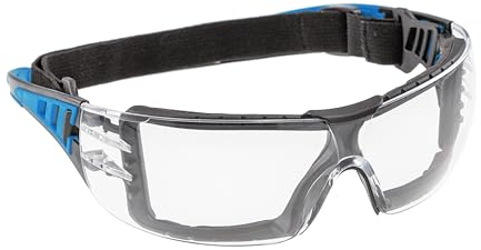 Högert Technik - LOTZEN Occhiali protettivi trasparenti/blu uni/protezione degli occhi, protezione UV - occhiali di protezione antigraffio per industria e commerciale/elastico/costruzione leggera e
