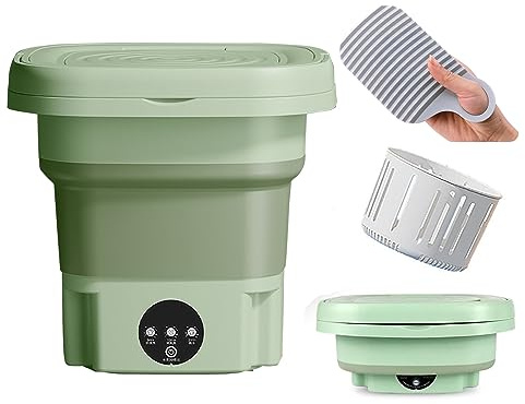 KOKMAT Lavatrici Portatili, Mini Lavatrice E Asciugatrice da 8 Litri, Lavatrice Pieghevole per Biancheria Intima Ad Ultrasuoni con Cestello di Scarico, Mini Centrifuga Portatile (Color : Green)