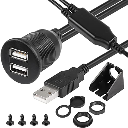 SinLoon Câble de Montage encastré USB 2.0 pour Panneau 3,3 m USB A mâle vers 2 Ports USB 2.0 Femelle Câble de Montage encastré pour Voiture, Camion, Bateau, Moto, Tableau de Bord