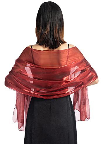 NiceYnn Chiffon-Organza-Schal, für Abendkleider, Damen, Übergröße, 170 x 72 cm, durchsichtig, glatt, seidig, Schal, Hochzeit, formelle Party, dunkelrot, One size