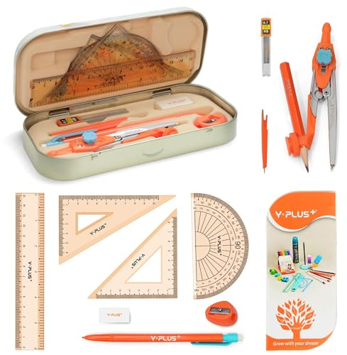 Set Geometria per Studenti, Compasso Goniometro Matematica con Righelli, Scatola di Kit Goniometro per Materiale Scolastico e Scolastico, 12 Pezzi