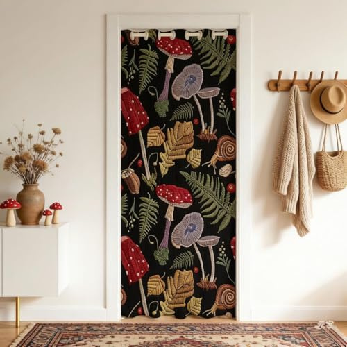 Loussiesd Svamp-dörrgardin, integritet, naturlig snigel, botaniskt blad-dörrskyddsgardin, vildsvampväxter, isolerade termogardiner för sovrum (1 panel, 150 x 203 cm)