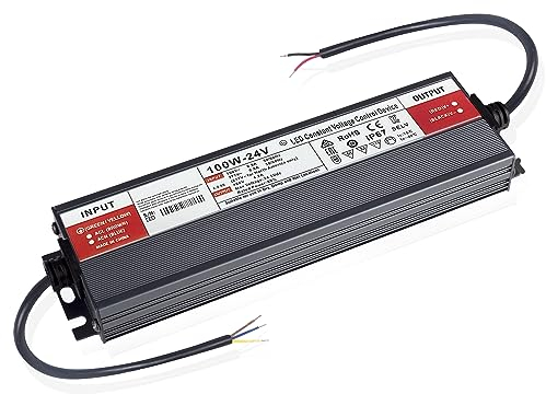 BRIMETI LED Trafo 24V 100W Wasserdicht IP67 LED Treiber Netzteil, Schaltnetzteil LED Transformator 4,2A AC 230V auf DC 24 Volt Außenbereich, Kompakter Extrem Dünner Konstantspannung Niedervolttrafo