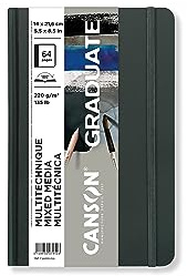 CANSON Graduate Book Mixed Media - Carnet cousu 64 pages - Double Face : Texturée Et Lisse - 14 x 21,6 cm - 220g/m² - Gris