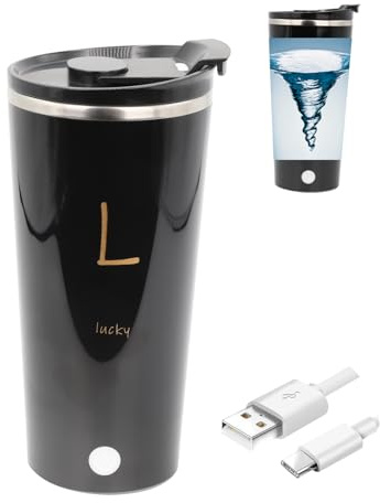 daasigwaa Rechargeable Self Stirring Mug - Magnetic Electric Auto Mixing Stainless Steel Cup for Office/Kitchen/Travel/Home Coffee/Tea/Hot Chocolate/Milk-400 ml/13.5 oz(Black)