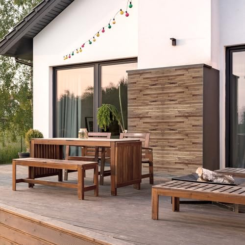 dedeco Outdoor-Rückwand Dekor Wand für Garten, Terrasse, als Außenfassade Paneel Motiv: Holz V3, 250 x 100 cm, wasserfest, robust, Wandverkleidung aus Acrylglas 3D, Glasoptik, einfach renovieren