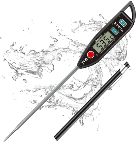 BOMATA Waterproof IPX7 Thermometer for Water, Liquid, Candle and Cooking. Instant Read Food Thermometer with Long Probe for Cooking, Meat, BBQ! T101 Black…