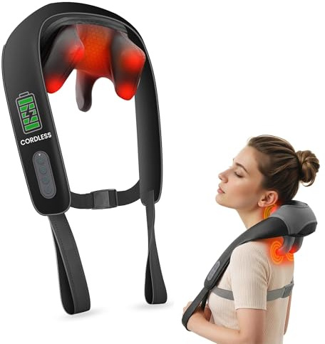 Snailax Neck Massager for Pain Relief Deep Tissue, Neck Massage with Heat, Cordless Massager for Back and Shoulder Pain, Deep Kneading Back Massager, Gift for Mom Dad