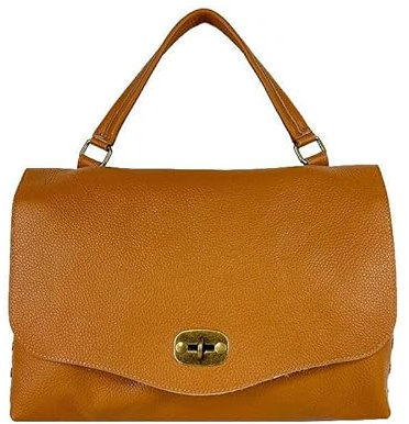 FrasiBags Postina Tasche aus Leder, Schultertasche mit seitlichen Nieten, Damentasche mit Klappe, Ledertasche für Damen, hergestellt in Italien, Leder, 39x24x18