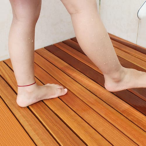 Duschmatte aus Teakholz,groß,Bequeme Fußmatte aus Holzbrett/Lattenrost,Drainage,erhöhte Plattform,rutschfest,hoch,5,1 cm,Badematte/Teppich/Fußmatte (Größe: 45 x 65 x 4,3 cm (17,7 x 25,6 x 1,