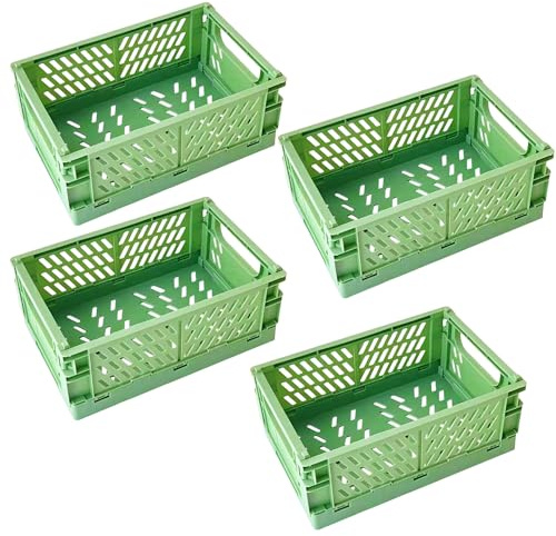 EURXLQ 4 Stück Grün Klappbox 25×16×10cm,Klappkiste Körbe Aufbewahrung Zusammenklappbarer Tragbar Aufbewahrunskisten Bunt aufbewahrungskiste Geeignet für Küche,Bad,Büro,Schlafzimmer
