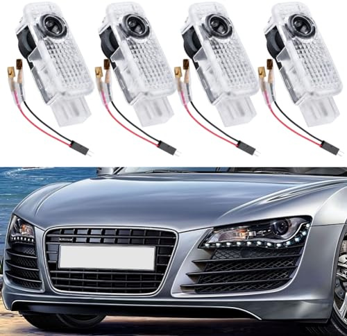 Proiettori per porte auto, con logo, 4 pezzi, per A1/A3/A4/A5/A6/A7/A8/Q2/Q3/Q5/Q7/Q8/TT/R8, illuminazione per porte d'ingresso