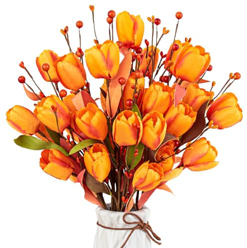 Yawwind 6 fiori artificiali di tulipano autunnale per vaso