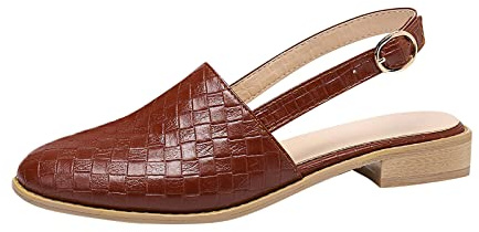 Women's Sling Back Sandals With Ankle Strap - Low Heel Closed Toe Mule Summer Clogs, Wide Fit Plaid Footwear for Comfortable Walking