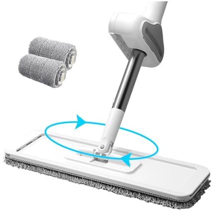 SerpillièRe Plate avec Essoreuse Automatique SerpillièRe en Microfibre à SéChage Rapide Rotative à 360° avec 2 Tampons De Vadrouille pour Le Nettoyage Humide Et Sec des Sols en Bois Dur Stratifié