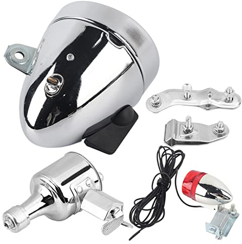 Klanata Kit générateur de vélo Universel, Dynamo à Friction 12 V 6 W avec Phare et feu arrière pour vélos motorisés