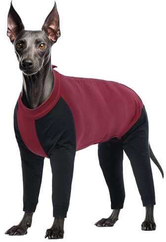 Hundeschlafanzug, Hund Onesie Hunde-Overall Erholungsanzug für Hunde Nach der Operation Langärmliger Wundschutzanzüge Hund Jumpsuit Weich für Kleine Mittel Große Hunde(Rot, L)
