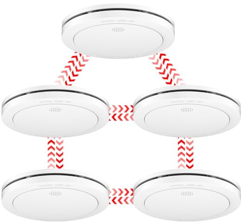CPVAN Detector de Humo(Preenlazado) 10 Años de Batería, Detector de Incendios Inalámbrico con Soporte Magnético, Norma Europea EN14604, 5 Piezas