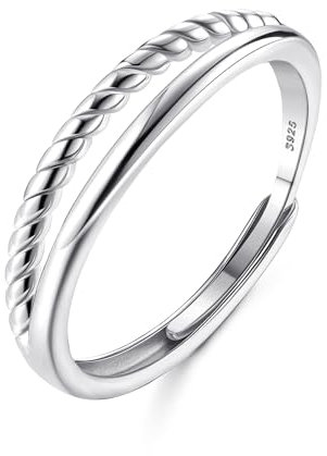Adramata Ring Silber 925 Damen Verstellbar Drehring Stapeln Daumenring Eheringe Verlobungsring Engagement Ringe Frauen Band Ring Gold Rosegold Silber Ring für Damen Geschenke für Frauen mit Box