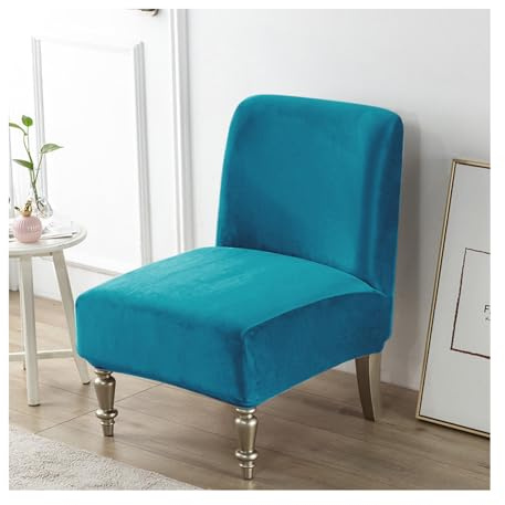 Mswborml Luxus Samt Sesselbezug Cocktailsessel Ohne Armlehne, Abnehmbarer Sofabezug Ohne Armlehnen 1 Sitzer, Waschbar Sesselhusse Stretch Sessel Ohne Armlehne, Weich Esszimmerstuhl Bezug,Blue1