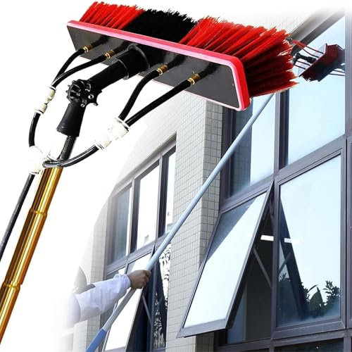 WANGYYDS Wasserführende Teleskopstange, Universal Waschbürste, Dachreinigungsgerät Teleskopstange Fensterreinigung Universal Waschbürste, 5~12 M Teleskopstange,55cmHeadGold-10m/32.81in