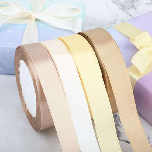 4 Rollen Geschenkband, 20mm Schleifenband zum Basteln, Satinband Stoffband für Weihnachten Geschenk Verpackung,Haarschleifen Schleifenband (Gold)