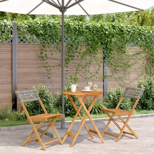 XGWKCNV Furniture Select-3-teiliges Bistro-Set grau Polyrattan und Massivholz