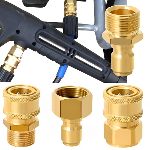 SQAQS 4pcs High Pressure Washer Quick-Fitting Pipe Coupling, Copper metal, High Pressure Washer Hose Quick Fitting Adapter for Nil fisk/Bo sch Washer, M22-15mm Pressure Washer Adapter Set