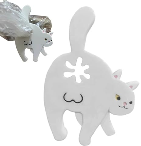 Cat Butt Bread Clip, 3D Printed Sealing Clamp, Funny Pet-Themed Bag Closer, Strong Reusable Lock Clip, Perfect for Kitchen, Home, Bakery, Restaurant, Garden, Snack Food Storage, 10 x 10 x 0.5 cm White