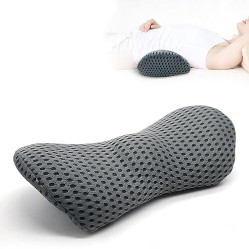 Lumbar Support Pillow Ergonomic: Back Cushion Streamline Memory Foam for Lower Pain Relief Office Chair Car Seat Gaming Recliner and Sleeping Travel (Dark gray)