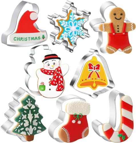 8pcs Emporte Pieces Noel, Moule Biscuit Noel, Enfants Moule Cookie, Emporte Piece Patisserie, Christmas Cookie Cutter, pour Decoration de Fondant, Biscuit, Gâteau, Fudge