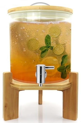 LYXXW Distributore Bevande per Feste, Distributore di Bevande in Vetro da 2,1 Galloni con Rubinetto e Supporto, Grande Distributore di Acqua, Barattolo di tè Freddo per Bar Riunioni,3L