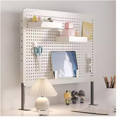 Panneau perforé modulaire pour bureau avec support pour deux écrans et panneau de confidentialité - Accessoires de bureau debout pour configuration bureautique et gaming, élégant A-White, 60