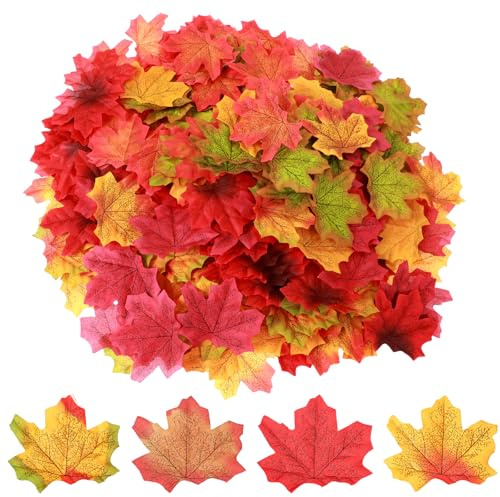 CIATBYYJ 400 Stück Künstliche Ahornblätter,Realistisch Herbst Deko,5 Farben Herbstblätter Deko,Ambiente Autumn Decor für Thanksgiving,Halloween,Weihnachten,Hochzeiten,Partys,Kunst und Handwerk