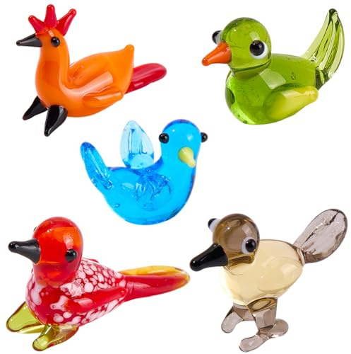 BEAMARKER 5 pieza, 5 estilos de Figuras de Pájaros de Vidrio Soplado A Mano, Mini Figuras de Pájaros Y Palomas de Vidrio Soplado, Juego de Figuras de Animales, Adornos Decorativos para Mesa, Decoració