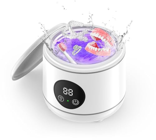 Akfldms Limpiador Ultrasónico Retenedores,Máquina Limpiadora Dentaduras Postizas 45kHz para Protectores Bucales,Aparatos Dentales,Cabezales Cepillos Dientes,Joyas y Anillos Enchufe Europeo
