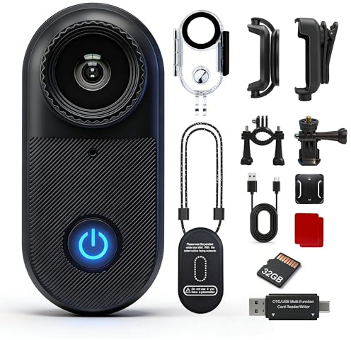 Yehtreh 2.7K Mini Body Camera, 10M Waterproof, Black | 32GB Memory Card 130° Wide Angle Body Cam, Comes with 10M Waterproof Case, for Underwater Sports, Cycling and Daily Vlogging