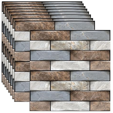3D Self Adhesive Wall Panels,10 Pcs 3D Faux Stone Wall Panels 30x30cm,PVC Tiles Backsplash DIY Brick Wallpaper Tile for Bedroom, Living Room, Kitchen, Fireplace (Marble Bricks)