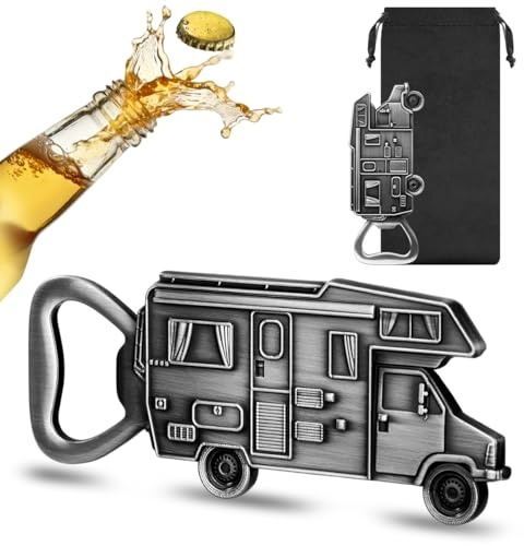 LULLEA Campervan Bottle Opener, Motorhome Gifts for Men Women | Silver Camping Beer Opener with Gift Bag, Ideal for Holidays, Road Trips, Birthdays, Father’s Day, Christmas