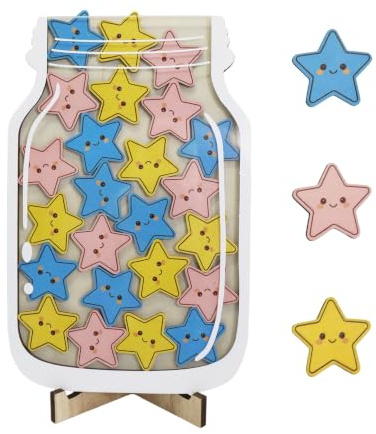 OYIWINMI Vaso de recompensa para niños, diseño de estrellas, sistema de recompensa para niños, cristal de motivación de madera para buen comportamiento