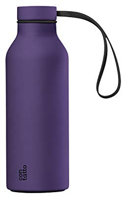 con-tatto Bottle Bottiglia termica con 3 Pareti in Acciaio e Rame - Bevande fredde per 25 ore e calde per 15 ore - Fascia e Tappo Sport Lid inclusi! (Ultraviolet)