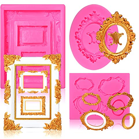 Sakolla Photo Frame Silicone Mold - 3 Pack Picture Fondant Candy Chocolate Molds Cake Decorating, Sugar, Gum Paste, Chocolate, Cookies, Resin, Polymer Clay - Pink