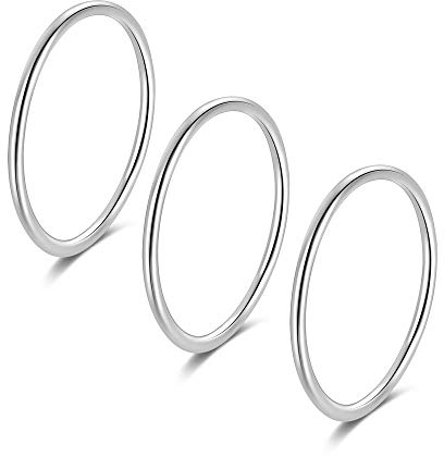 Candyfancy 1,2 MM Vorsteckringe Schmal 925 Sterling Silber Filigraner Schlichte Bandringe Stacking Midi Knuckle Band Knöchelringe Stapelringe Rings 3 Stücke Set Größe 56 (17.8)